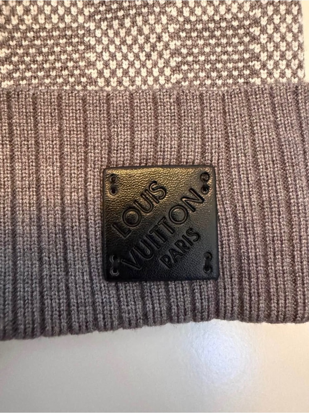 Louis Vuitton Gray Check Knit Beanie - Designer Men’s Hat - Picture 2 of 5